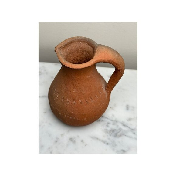 Vintage Handmade Terracotta Pottery Jug Vase Embossed Dot Pattern Rustic Design - Picture 4 of 7